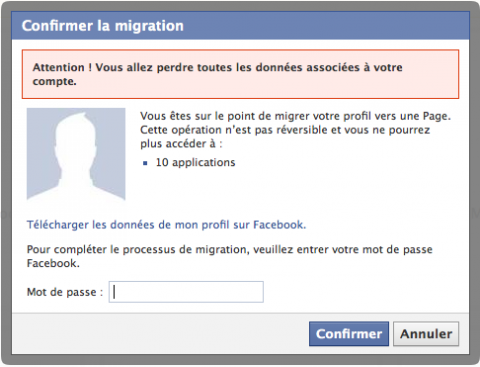 confirmer migration page facebook
