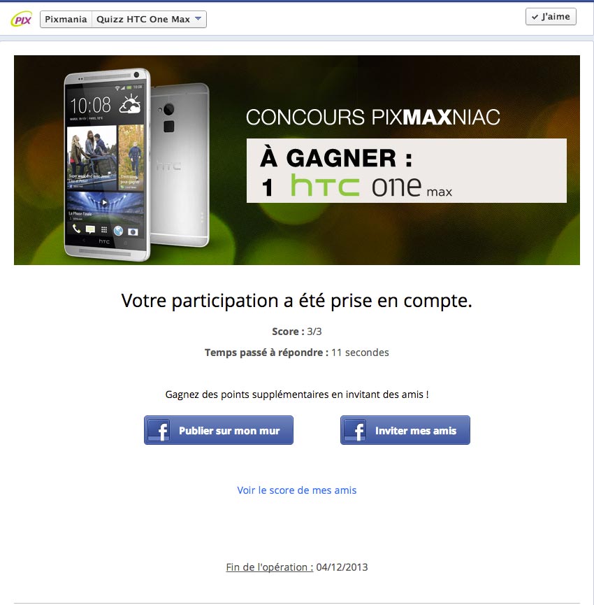 Concours Facebook Pixmania HTC