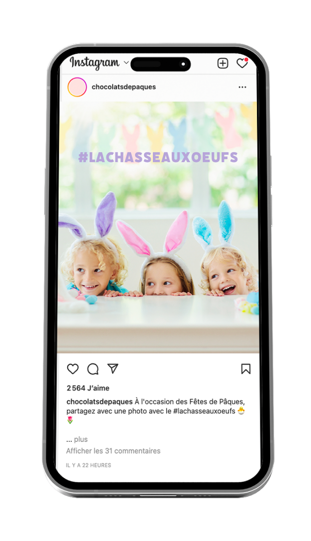 Jeu-concours photos vidéos avec hashtag sur Instagram à Pâques