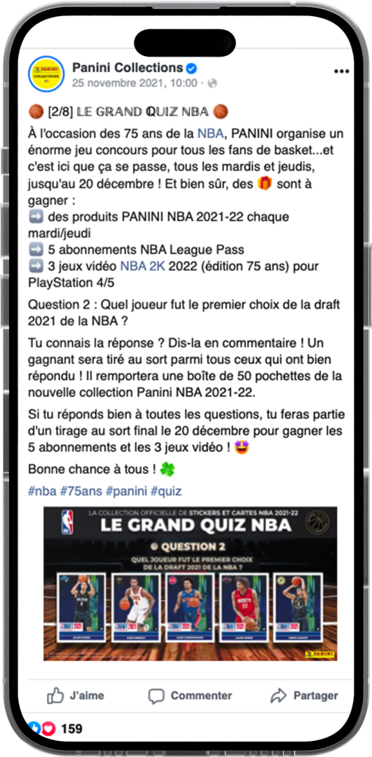 Exemple jeu concours Quiz multiples Facebook Panini