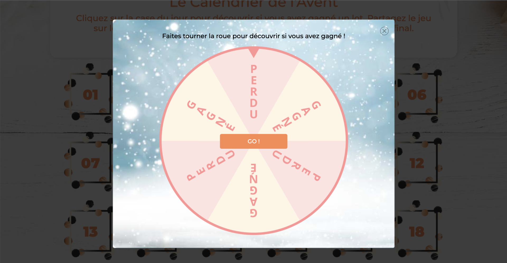 Exemple Roue de la chance Calendrier de l'Avent SaaS