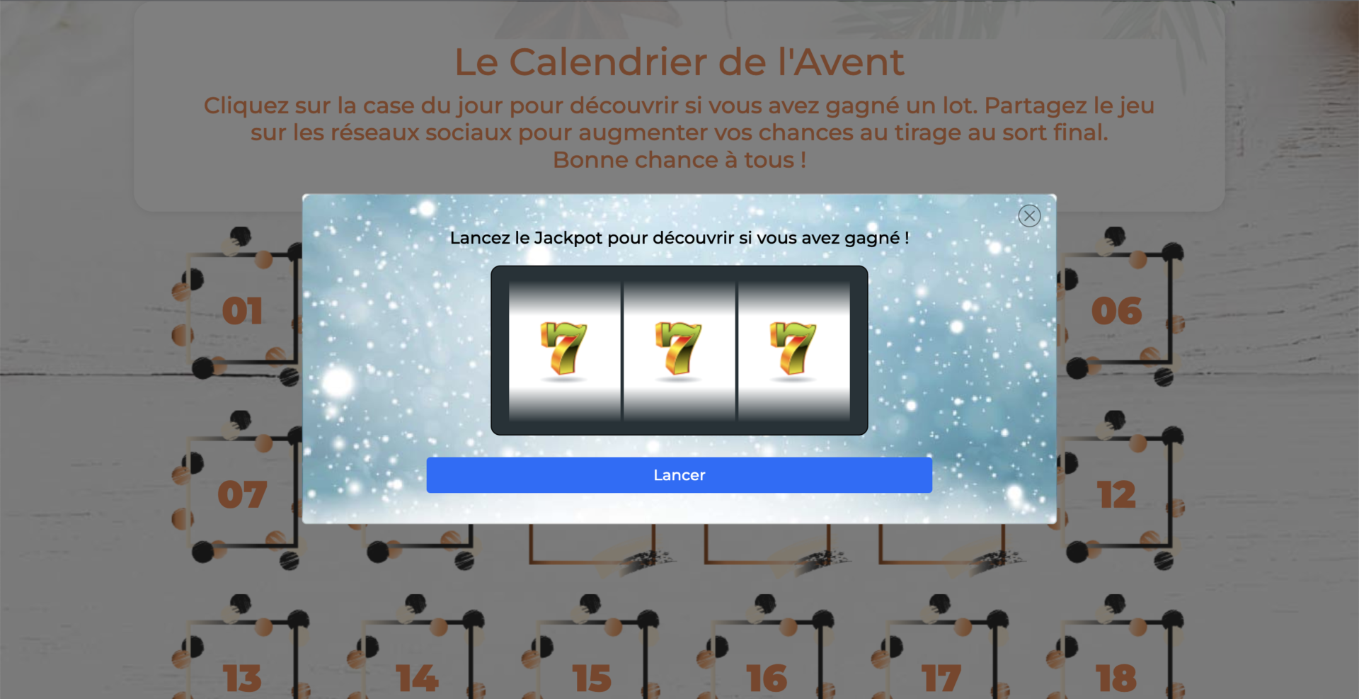 Exemple Jackpot Calendrier de l'Avent SaaS