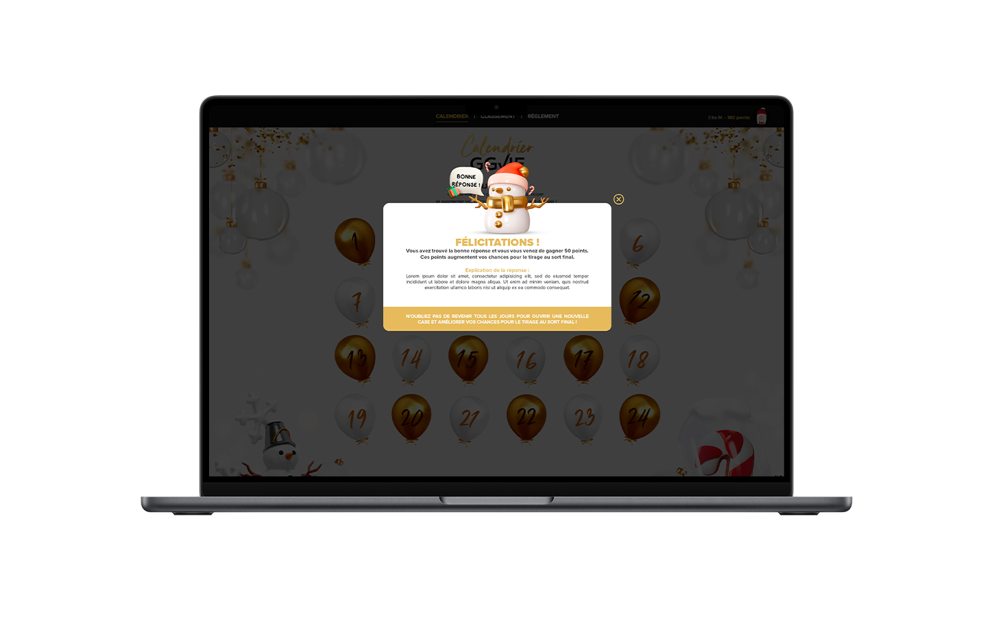 Jeu digital interne Calendrier de l'Avent Résultats GGVIE